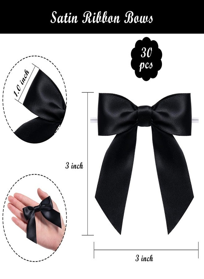 WRAPAHOLIC 30 Pcs 3" Black Satin Ribbon Bows with Twist Tie - Pretied Premade Craft Bows for Christmas Party Crafts Treat Bags Gift Wrapping Wedding Birthday Baby Shower - Image 2